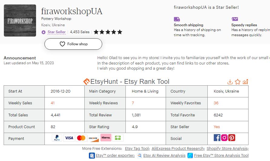etsy hunt chrome extention for analyse etsy shops and products