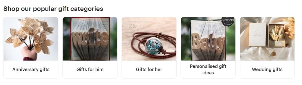 Featured Categories on the Etsy Site