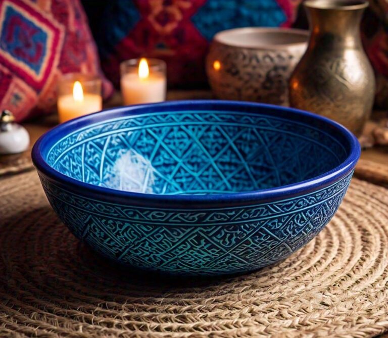 Moroccan Engraved Bleu Ceramic Bowl