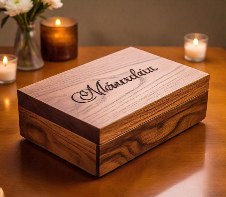 handmade wooden box with engraved nam