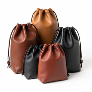 Custom handmade leather drawstring bags