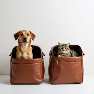 Custom handmade leather pet carrier bags