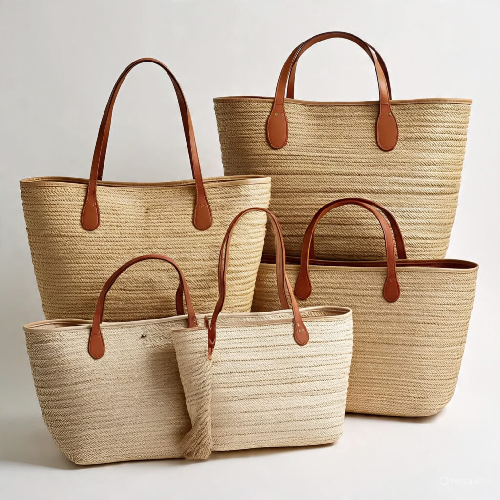 Custom handmade leather straw bags