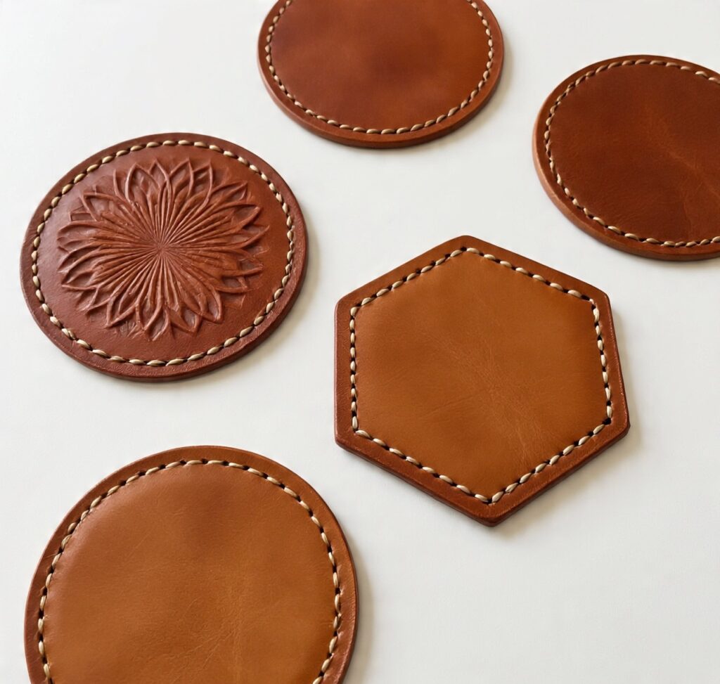 Custom handmade leather coasters