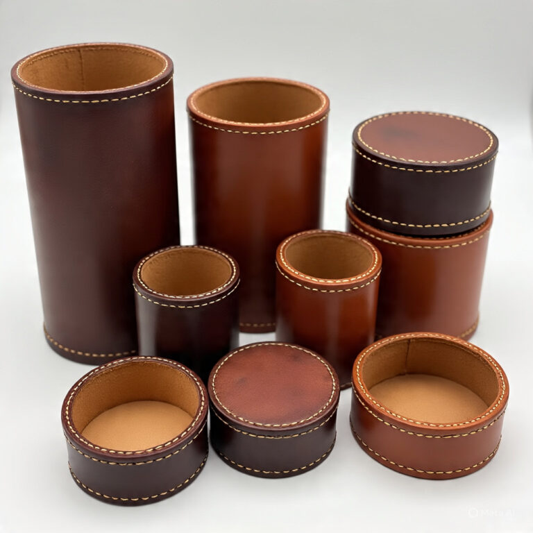 Custom handmade leather cylinder boxes