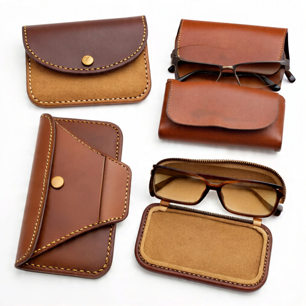 Custom handmade leather eyeglasses cases