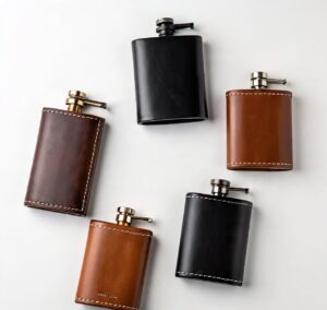 Custom handmade leather flasks