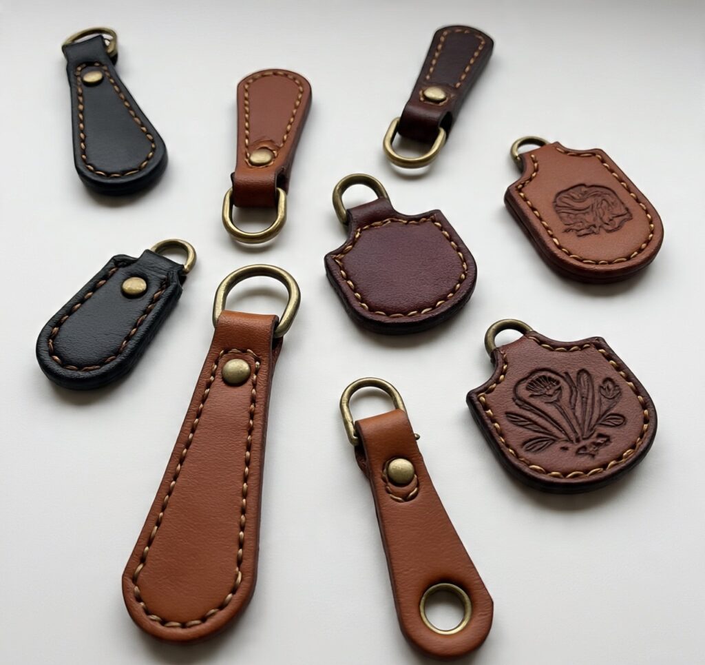 Custom handmade leather zipper pulls