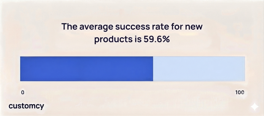 Progress bar showing the average new product success rate of 59.6%